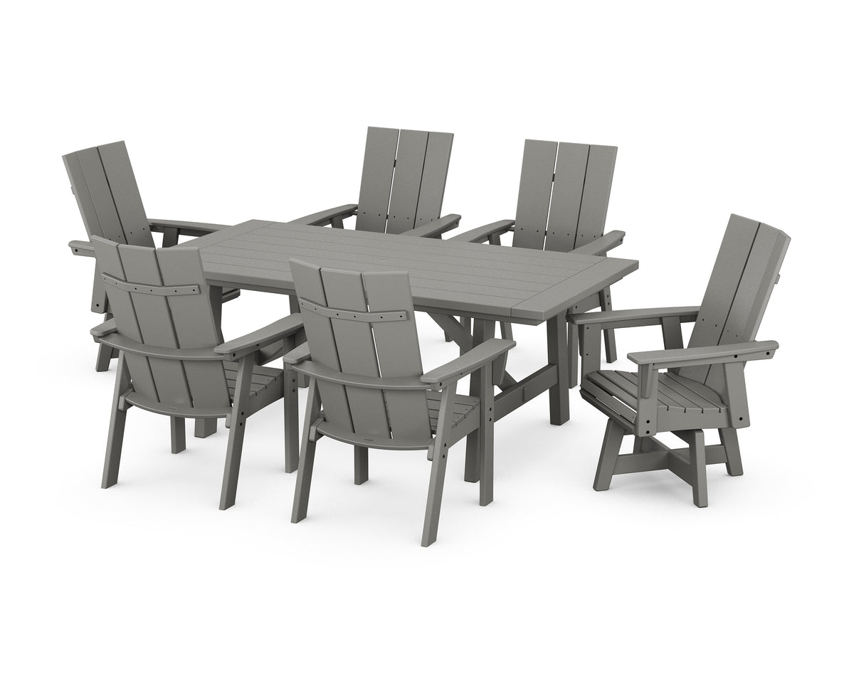 POLYWOOD Modern Curveback Adirondack 7-Piece Rustic Farmhouse Swivel Dining Set in Slate Grey