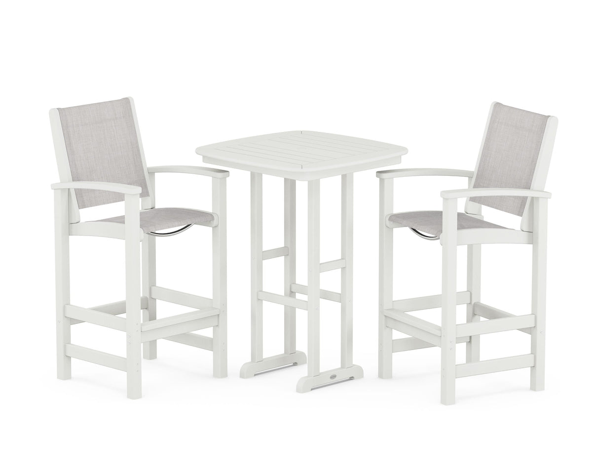 POLYWOOD Coastal 3-Piece Bar Set in Vintage White / Parchment