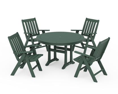 POLYWOOD Vineyard Folding Chair 5-Piece Round Dining Set with Trestle Legs in Green