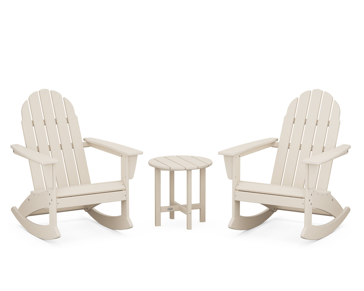 POLYWOOD Vineyard 3-Piece Adirondack Rocking Chair Set with 18" Round Table in Sand