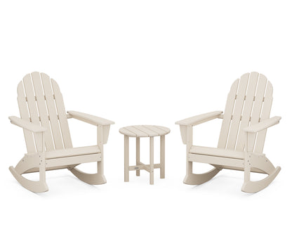 POLYWOOD Vineyard 3-Piece Adirondack Rocking Chair Set with 18" Round Table in Sand