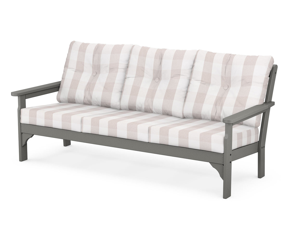 POLYWOOD Vineyard Deep Seating Sofa in Slate Grey / Buffalo Plaid Dune Burlap