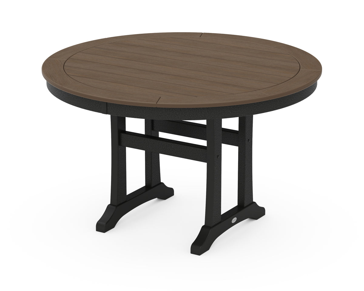 POLYWOOD Nautical Trestle 48" Round Dining Table in Black / Kona
