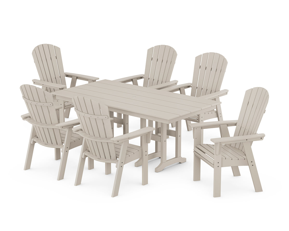 POLYWOOD Nautical Curveback Adirondack 7-Piece Farmhouse Dining Set in Sand