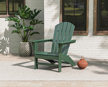 Lifestyle photo of the POLYWOOD Nautical Adirondack Chair in Green