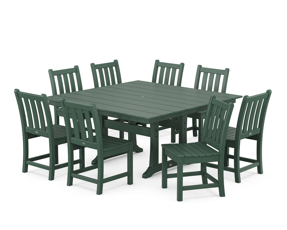 POLYWOOD Traditional Garden 9-Piece Farmhouse Trestle Dining Set in Green