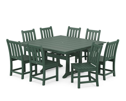 POLYWOOD Traditional Garden 9-Piece Farmhouse Trestle Dining Set in Green
