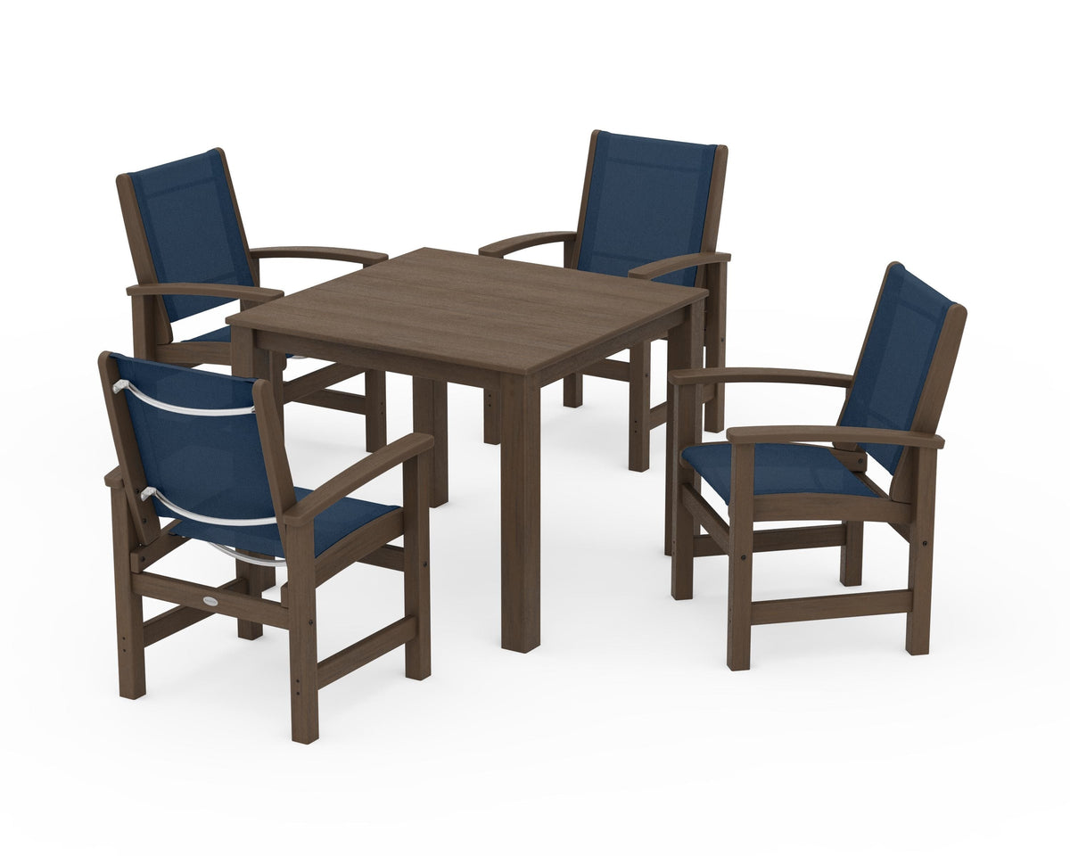 POLYWOOD Coastal 5-Piece Parsons Dining Set in Kona / Navy Blue