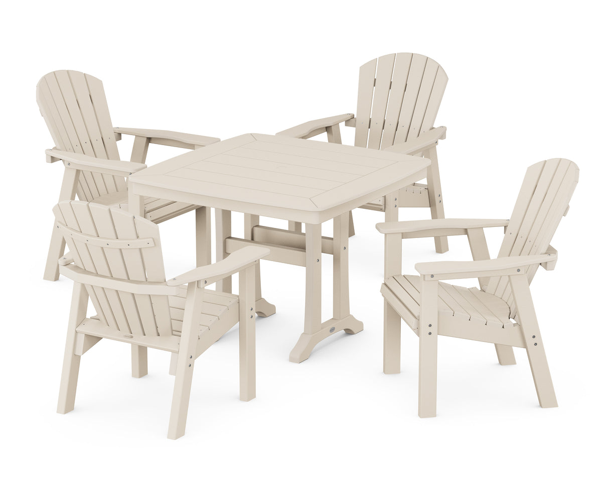 POLYWOOD Seashell 5-Piece Dining Set with Trestle Legs - 37" Table in Sand