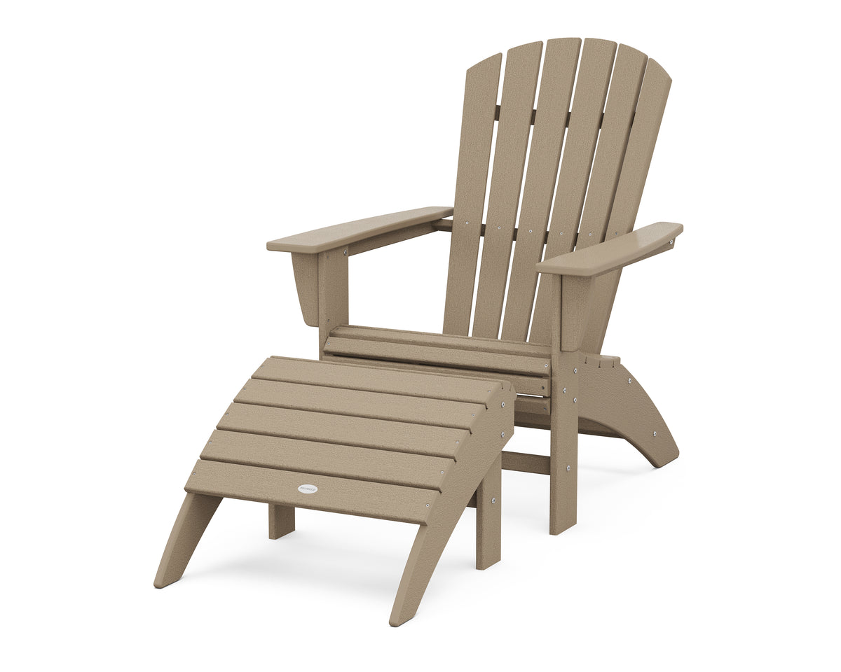 POLYWOOD Nautical Curveback Adirondack Chair 2-Piece Set with Ottoman in Vintage Sahara