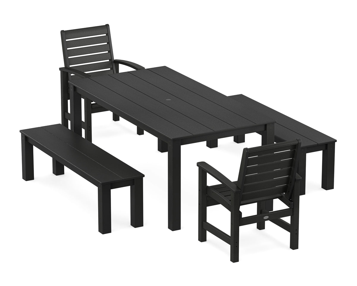 POLYWOOD Signature 5-Piece Parsons Dining Set with Benches in Black