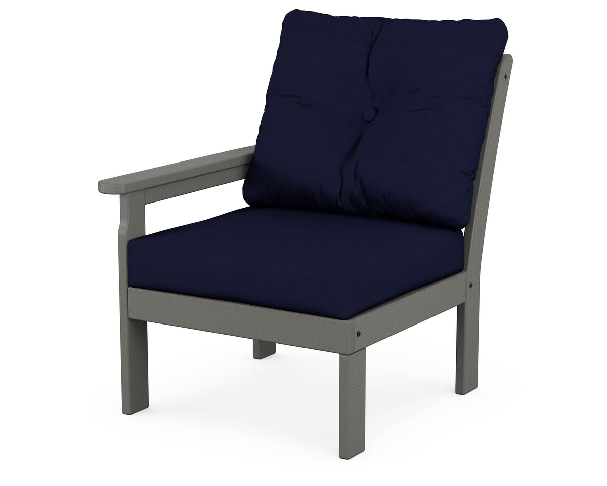 POLYWOOD Vineyard Modular Left Arm Chair in Slate Grey / Navy