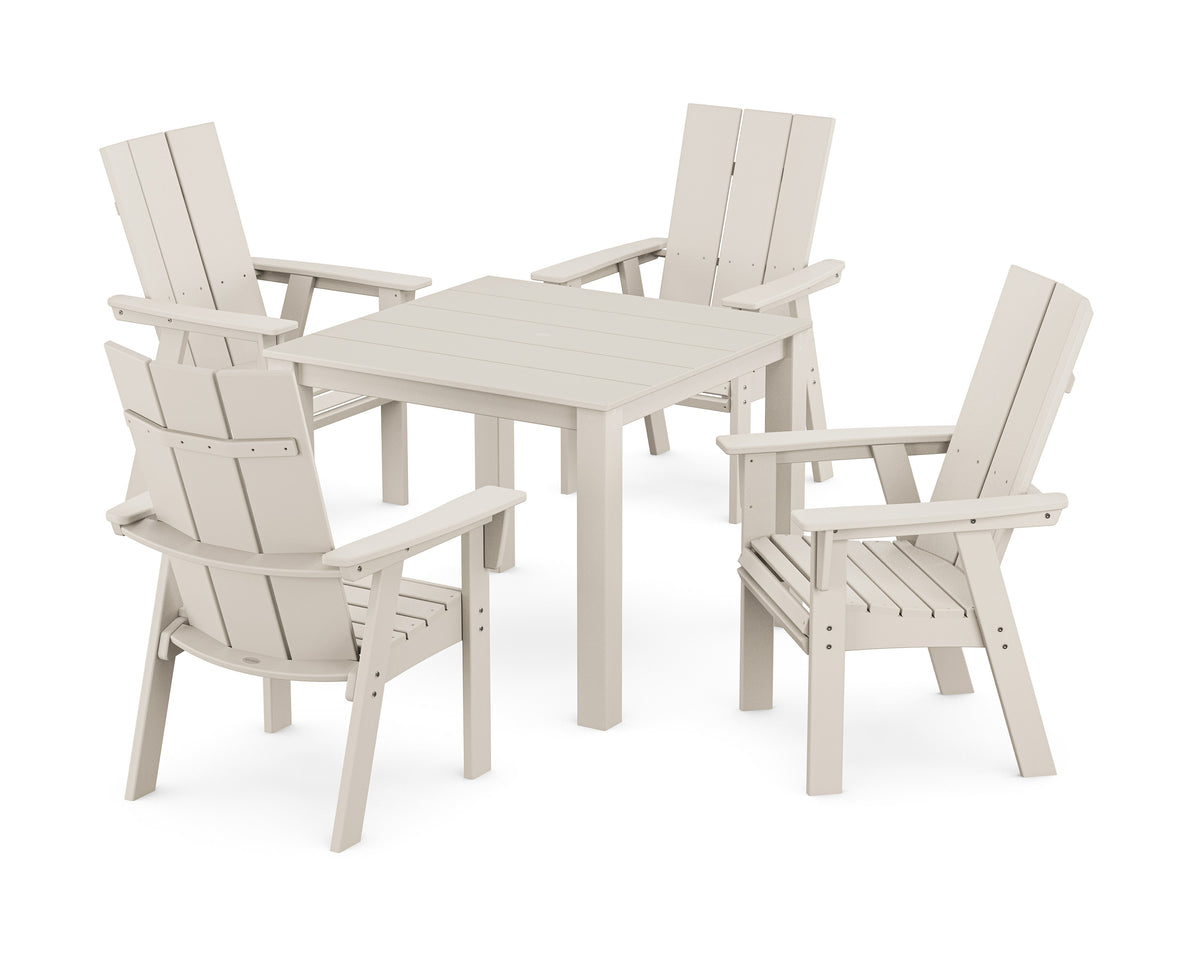 POLYWOOD Modern Curveback Adirondack 5-Piece Parsons Dining Set in Sand