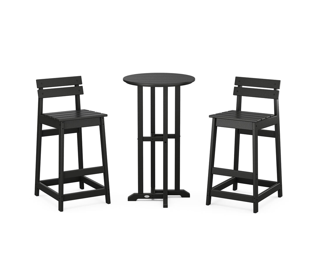 POLYWOOD Modern Studio Plaza Lowback Bar Chair 3-Piece Bistro Set in Black