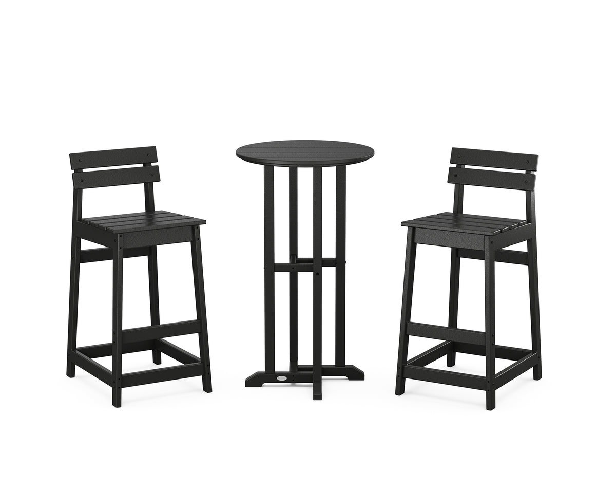 POLYWOOD Modern Studio Plaza Lowback Bar Chair 3-Piece Bistro Set in Black