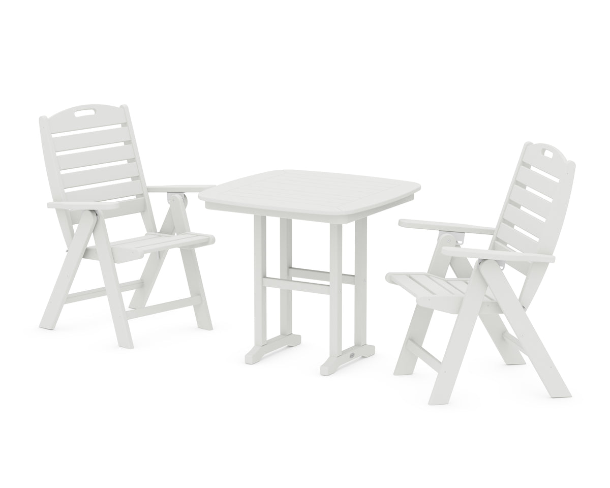 POLYWOOD Nautical Folding Highback Chair 3-Piece Dining Set in Vintage White