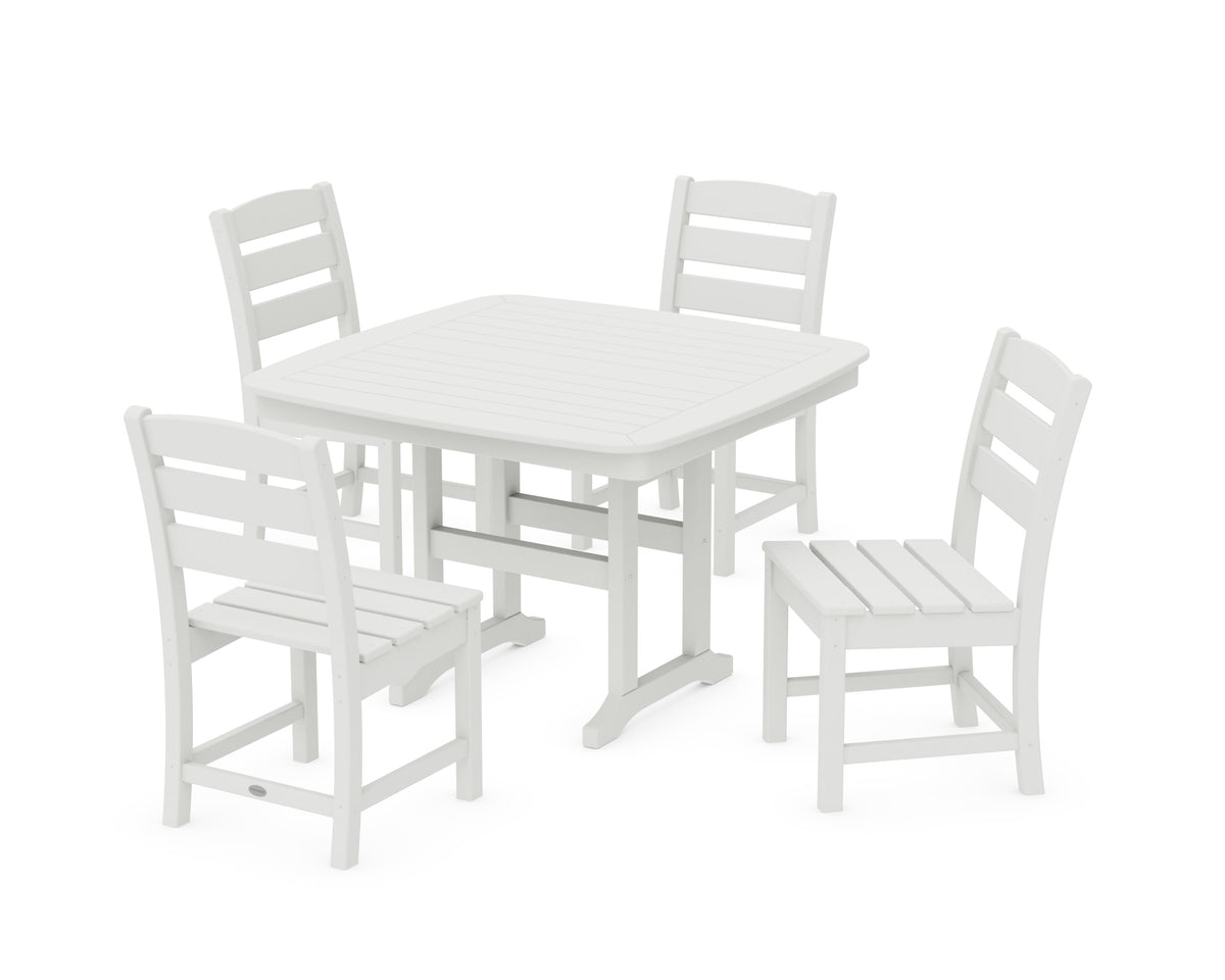 POLYWOOD Lakeside Side Chair 5-Piece Dining Set with Trestle Legs - 44" Table in Vintage White