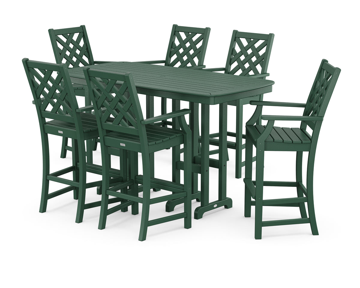 POLYWOOD Country Living Wovendale Arm Chair 7-Piece Bar Set in Green