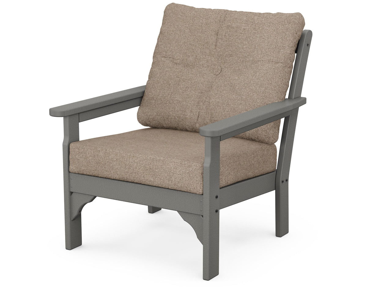 POLYWOOD Vineyard Deep Seating Chair in Slate Grey / Spiced Burlap