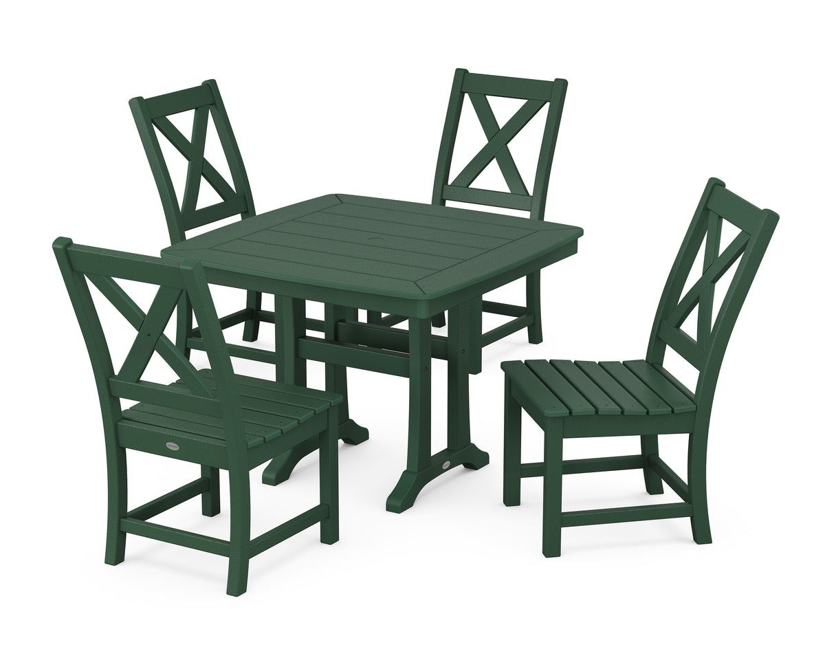 POLYWOOD Braxton Side Chair 5-Piece Dining Set with Trestle Legs - 37" Table in Green