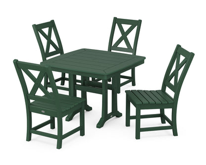 POLYWOOD Braxton Side Chair 5-Piece Dining Set with Trestle Legs - 37" Table in Green