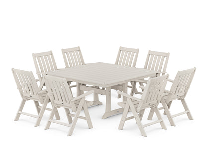 POLYWOOD Vineyard Folding Chair 9-Piece Square Dining Set with Trestle Legs in Sand