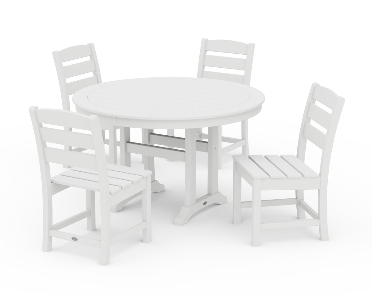 POLYWOOD Lakeside Side Chair 5-Piece Round Dining Set with Trestle Legs in White