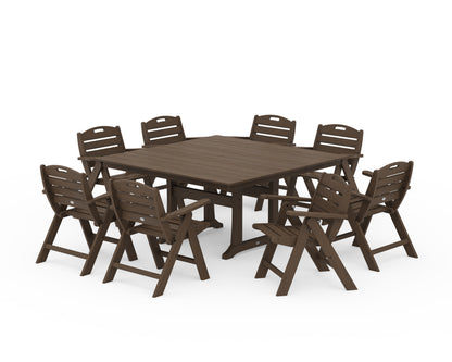POLYWOOD Nautical Lowback 9-Piece Square Farmhouse Dining Set with Trestle Legs in Kona