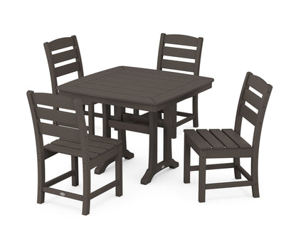 POLYWOOD Lakeside Side Chair 5-Piece Dining Set with Trestle Legs - 37" Table in Vintage Coffee