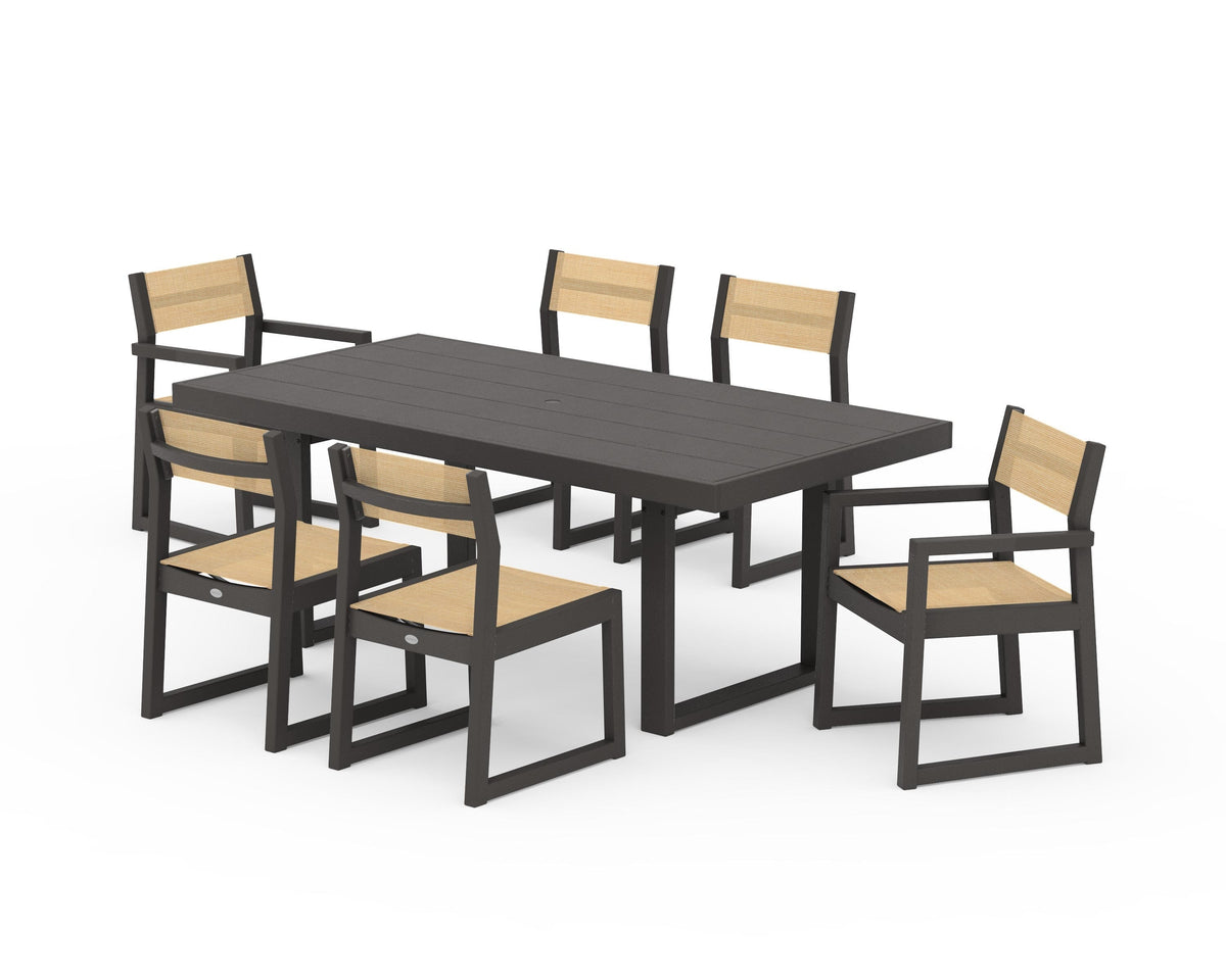 POLYWOOD EDGE Sling 7-Piece Dining Set in Vintage Coffee / Dupioni Apricot