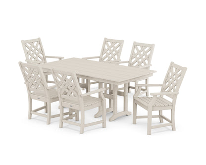 POLYWOOD Wovendale Arm Chair 7-Piece Farmhouse Dining Set in Sand