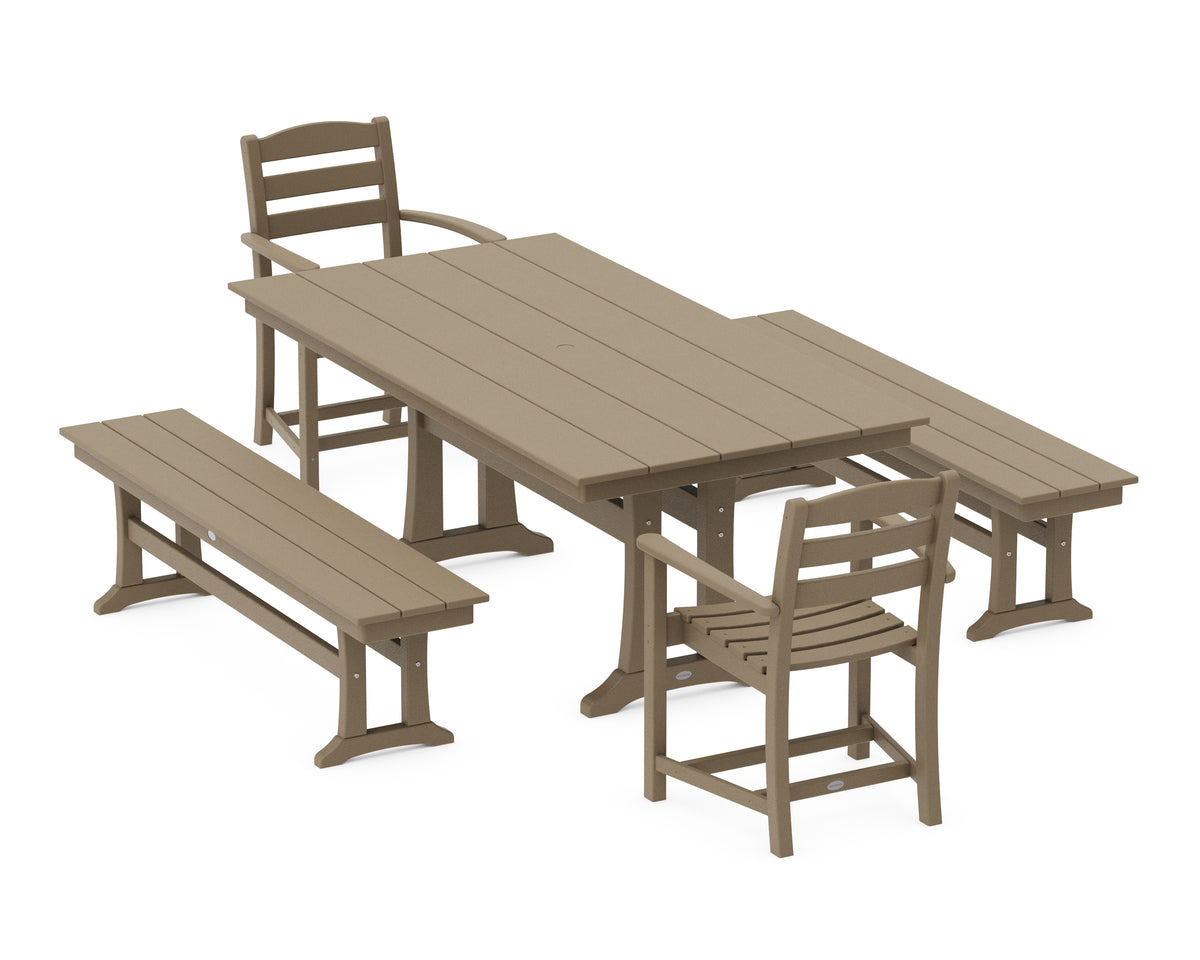 POLYWOOD La Casa Café 5-Piece Farmhouse Dining Set with Trestle Legs in Vintage Sahara