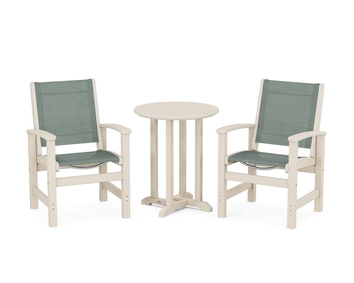 POLYWOOD Coastal 3-Piece Round Bistro Dining Set in Sand / Dupioni Sea Mist