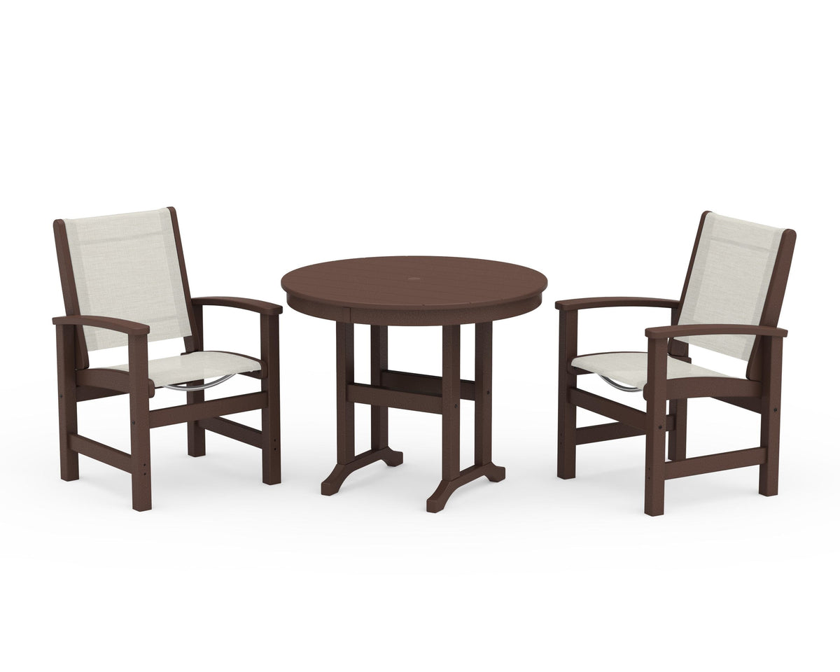 POLYWOOD Coastal 3-Piece Round Dining Set in Mahogany / Parchment