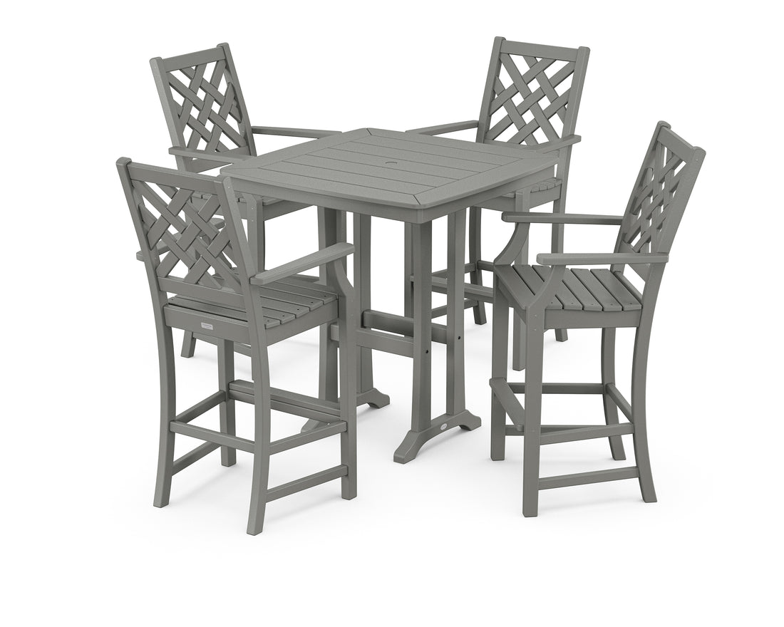 POLYWOOD Country Living Wovendale 5-Piece Bar Set with Trestle Legs in Slate Grey