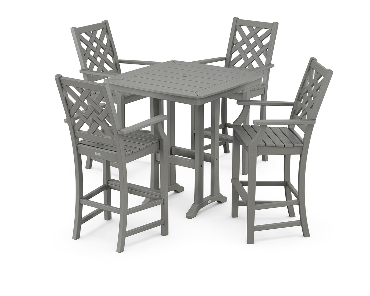 POLYWOOD Country Living Wovendale 5-Piece Bar Set with Trestle Legs in Slate Grey