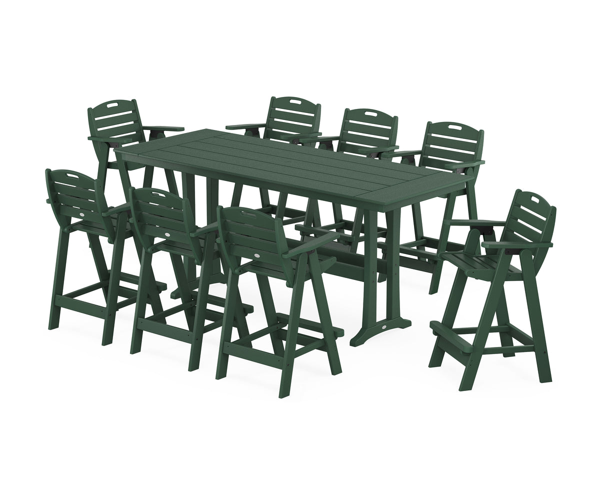 POLYWOOD Nautical 9-Piece Farmhouse Bar Set with Trestle Legs in Green