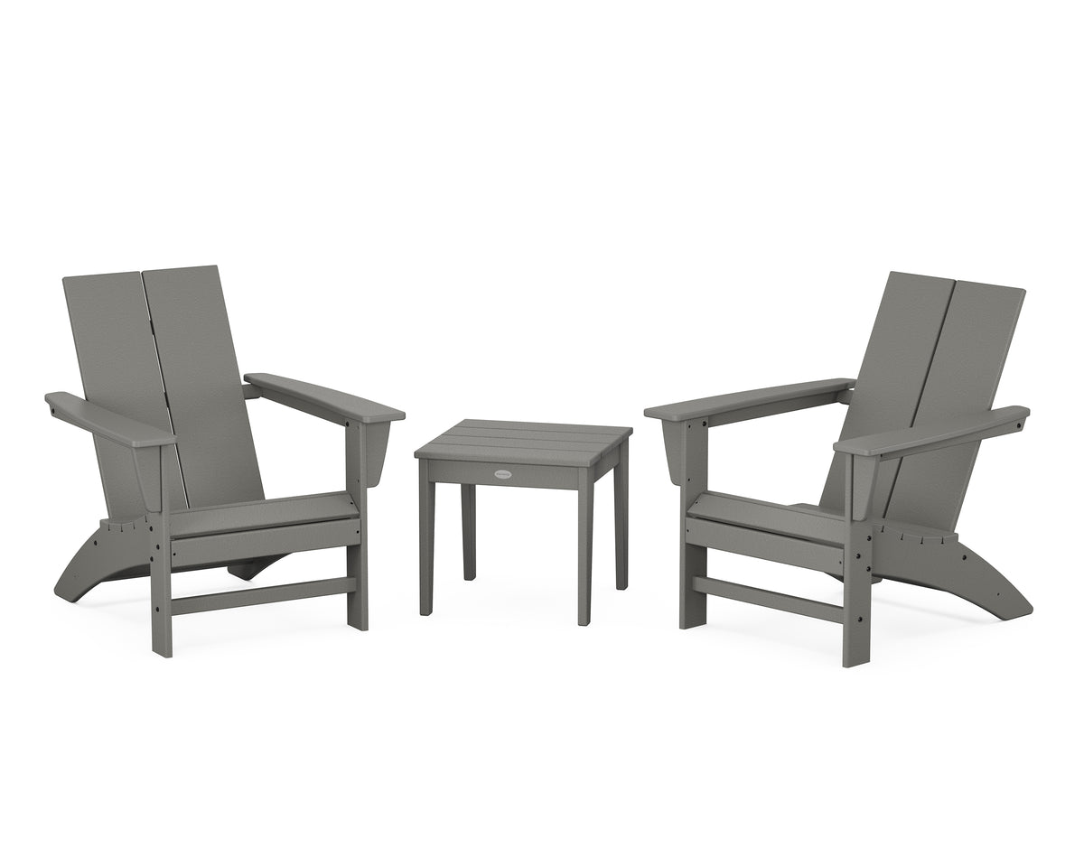 POLYWOOD Country Living Cottage Modern Adirondack Chair 3-Piece Set in Slate Grey
