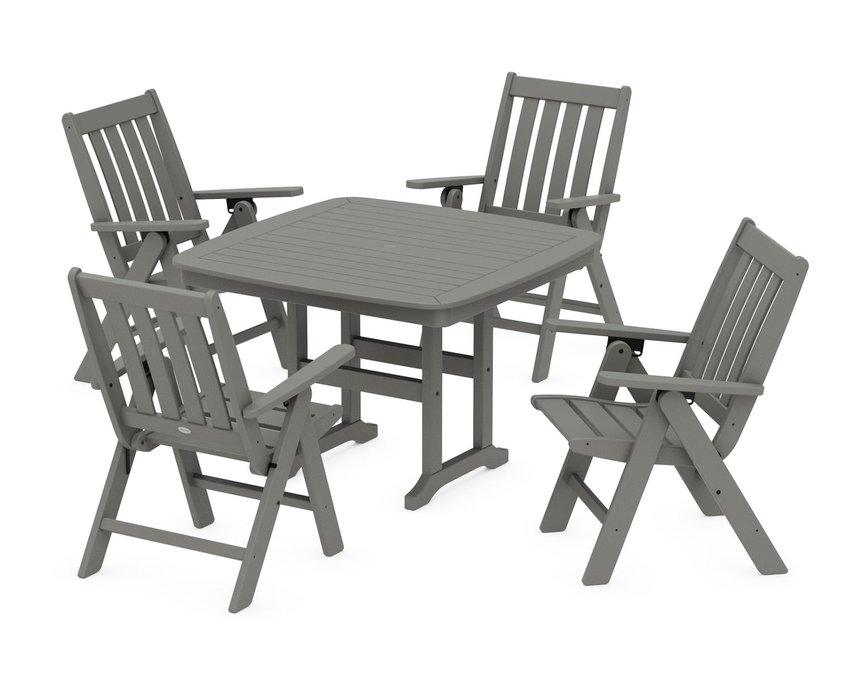 POLYWOOD Vineyard Folding Chair 5-Piece Dining Set - 44" Table in Slate Grey