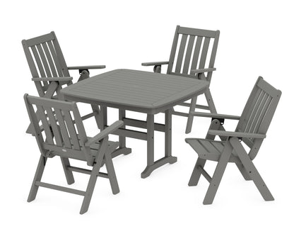 POLYWOOD Vineyard Folding Chair 5-Piece Dining Set - 44" Table in Slate Grey
