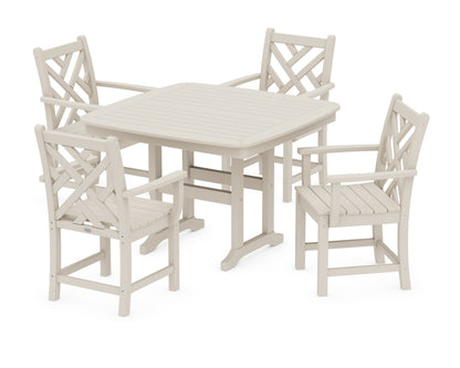 POLYWOOD Chippendale 5-Piece Dining Set with Trestle Legs - 44" Table in Sand