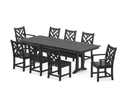 POLYWOOD Chippendale 9-Piece Farmhouse Dining Set with Trestle Legs in Black