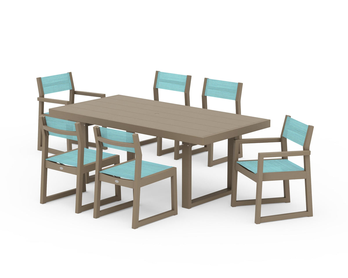 POLYWOOD EDGE Sling 7-Piece Dining Set in Vintage Sahara / Dupioni Aquamarine