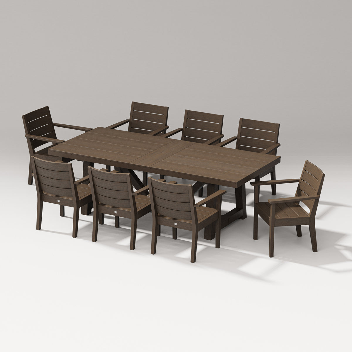 POLYWOOD Latitude Arm Chair 9-Piece A-Frame Table Dining Set in Kona