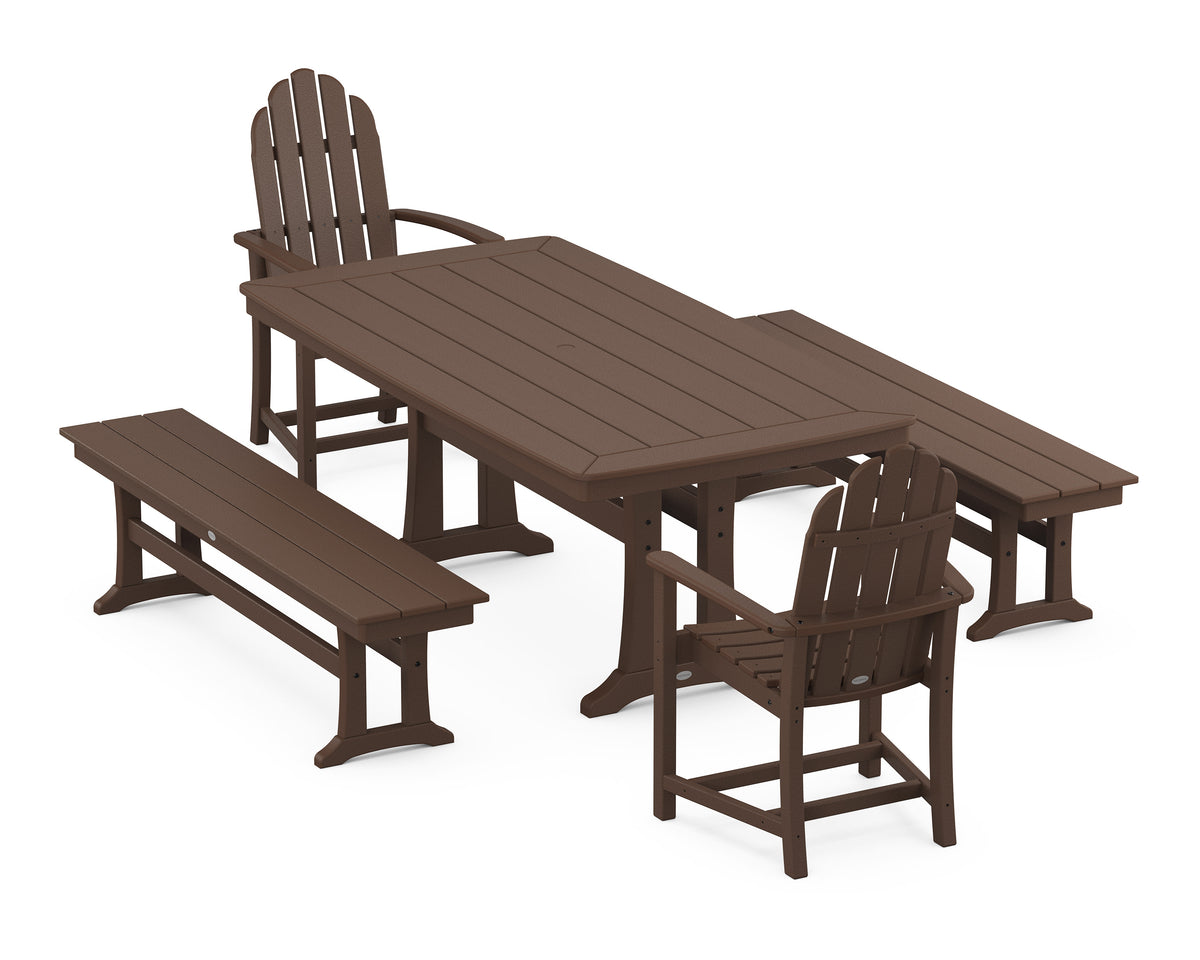 POLYWOOD Classic Adirondack 5-Piece Dining Set with Trestle Legs - 38" x 73" Table in Mahogany