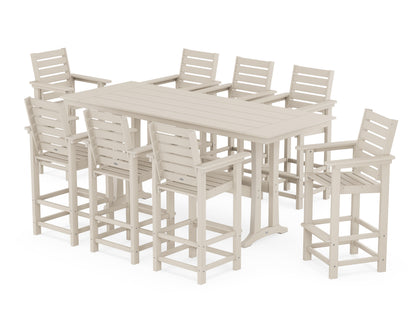 POLYWOOD Captain 9-Piece Farmhouse Bar Set with Trestle Legs in Sand