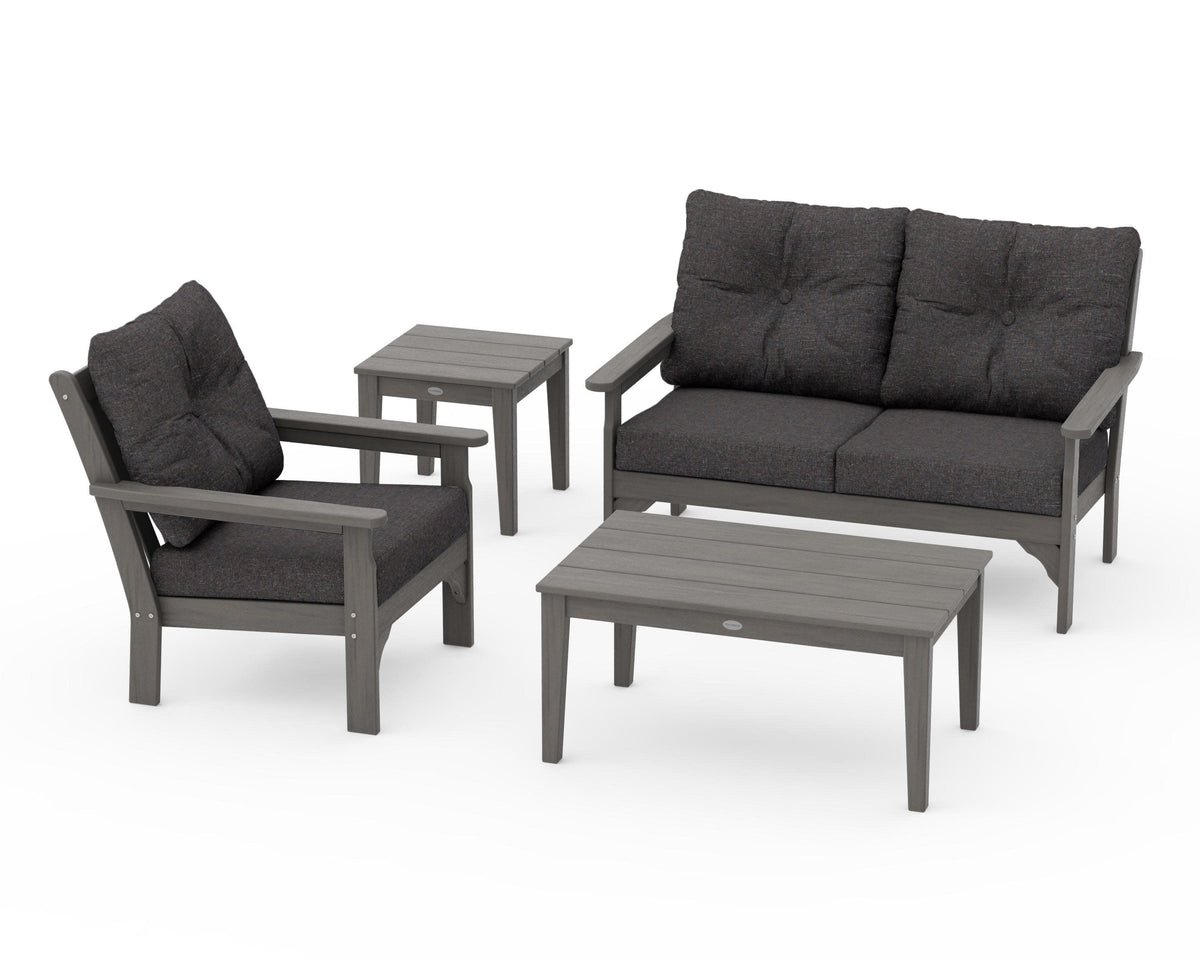 POLYWOOD Vineyard 4-Piece Deep Seating Set with 36" Coffee Table in Driftwood / Ash Charcoal