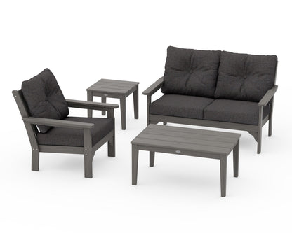 POLYWOOD Vineyard 4-Piece Deep Seating Set with 36" Coffee Table in Driftwood / Ash Charcoal