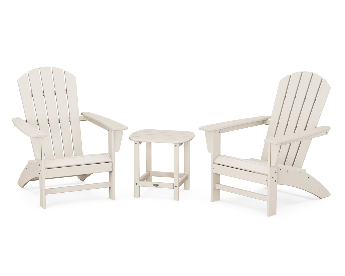 POLYWOOD Nautical 3-Piece Adirondack Set with South Beach 18" Side Table in Sand