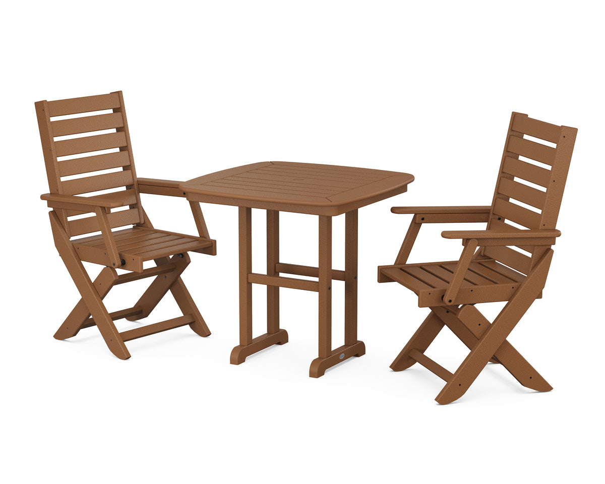 POLYWOOD Captain Folding Chair 3-Piece Dining Set in Teak